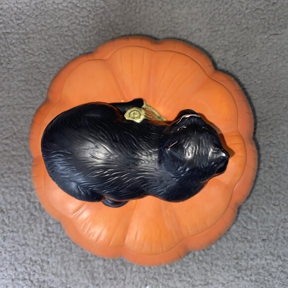 Sakura David Carter Brown Halloween Pumpkin with Black Cat Hollow Cookie Jar - Picture 5 of 8